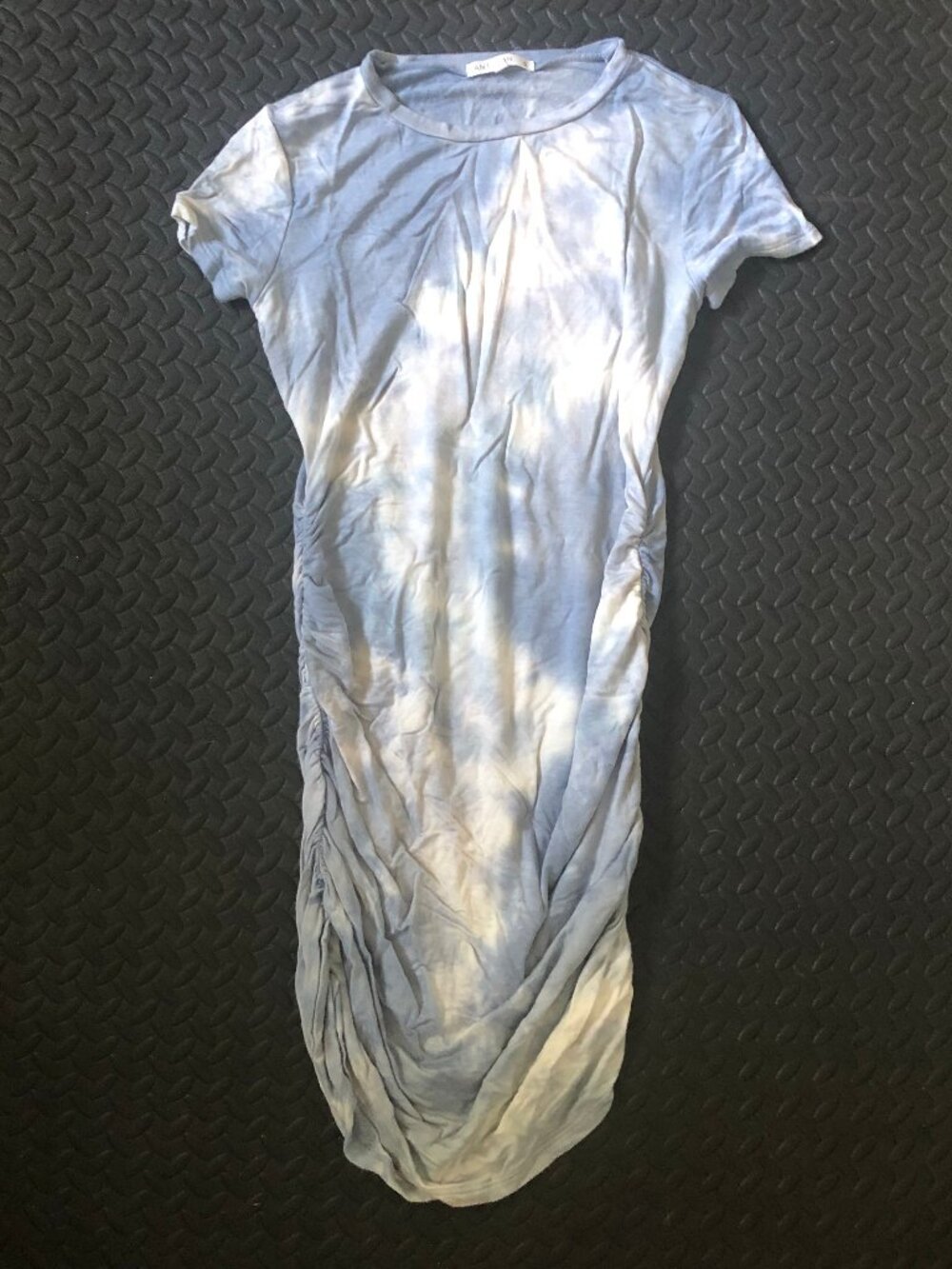 ANTISTAR BLUE & WHITE TIE DYE RUCHED BODYCON T-SHIRT DRESS SIZE SMALL